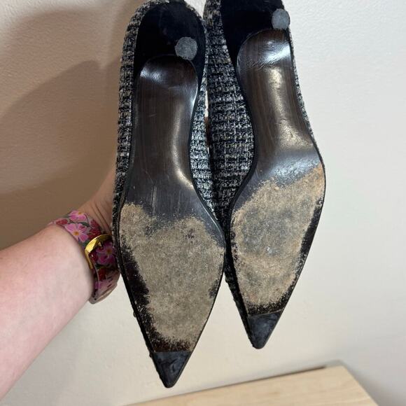 Stuart Weitzman Kitten Heels Tweed Crystal Rhinestone Embellished Pointed Toe 8 - Picture 8 of 9